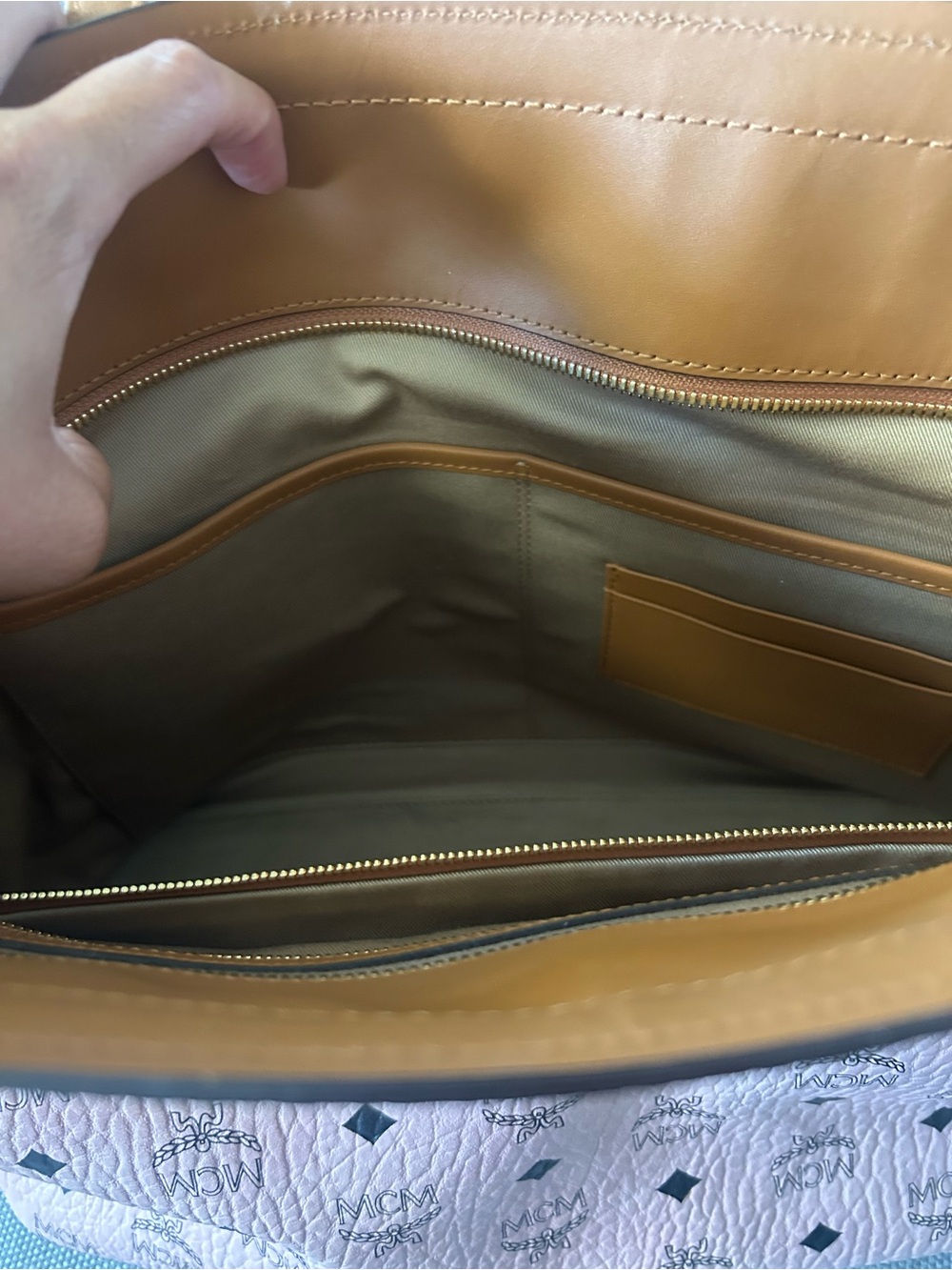 MCM Pink Monogram Tote with Brown Leather Trim - Picture 9 of 10